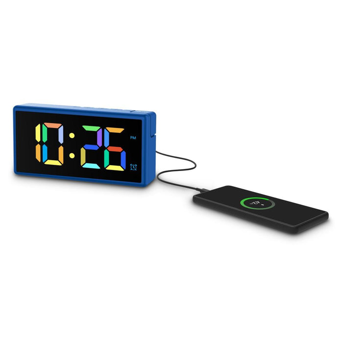 HAMA Digital clock "Ibiza", multi-color display, with USB charging function, blue