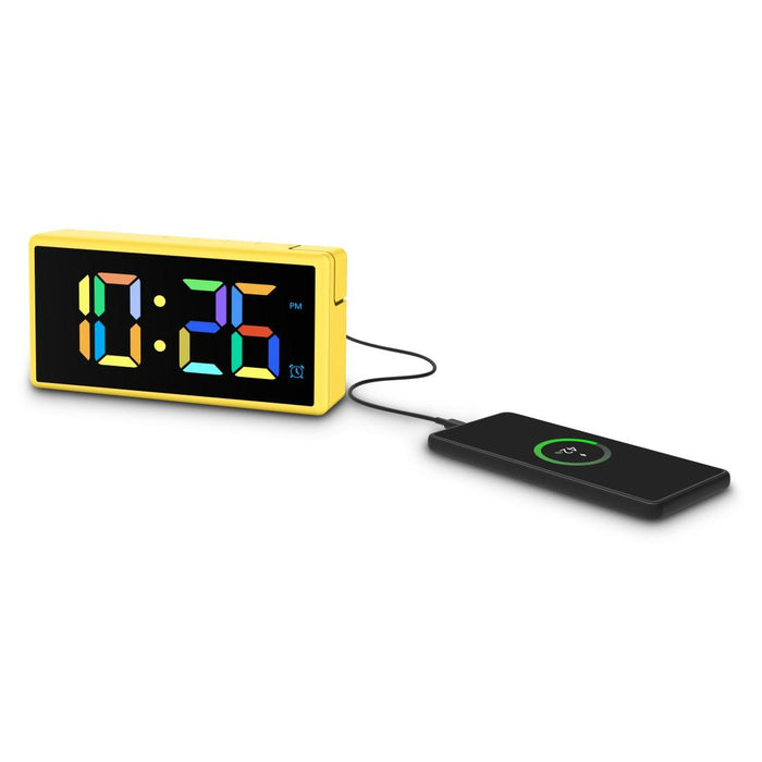 HAMA Digital clock "Ibiza", multi-color display, with USB charging function, yellow