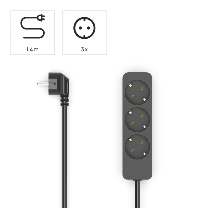 HAMA 3-socket power strip, 1.4m, black