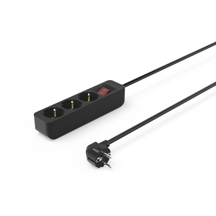 HAMA 3-socket power strip, 1.4m, black with on/off button