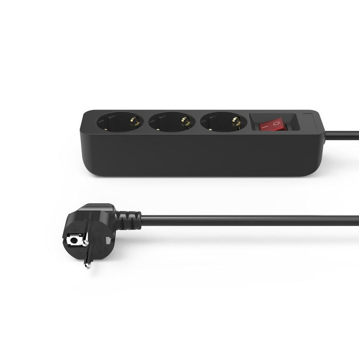 HAMA 3-socket power strip, 1.4m, black with on/off button