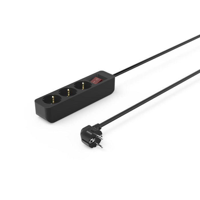 HAMA 3-socket power strip, 1.4m, black with on/off button
