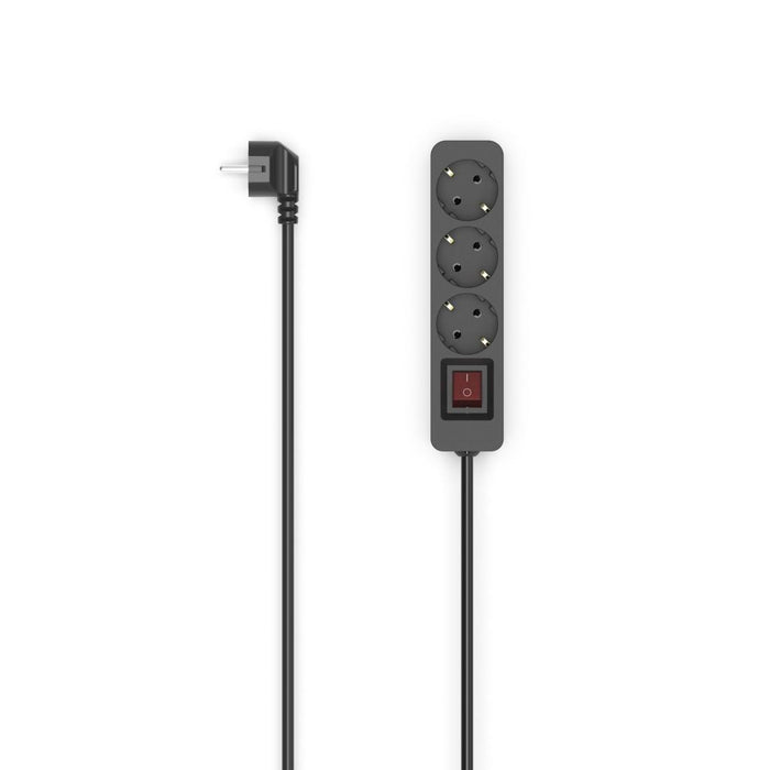 HAMA 3-socket power strip, 1.4m, black with on/off button