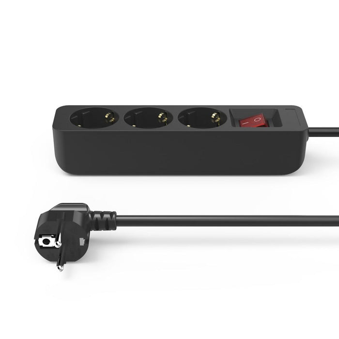HAMA 3-socket power strip, 1.4m, black with on/off button