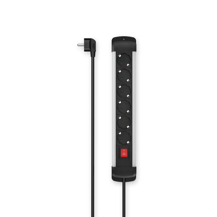 Alum. Hama power strip, 6-socket, wall mount, 223103