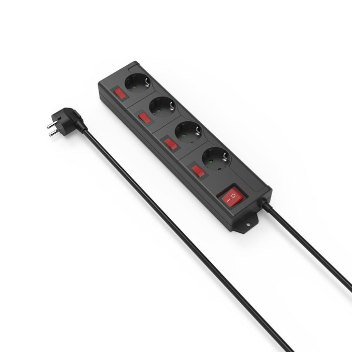 HAMA Power strip with key, 4 sockets at 90°, wall mounting, 1.4m, black