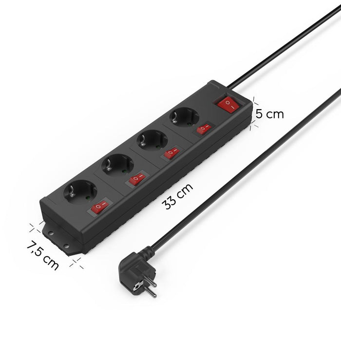HAMA Power strip with key, 4 sockets at 90°, wall mounting, 1.4m, black