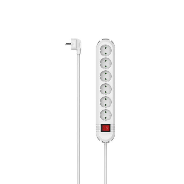 HAMA Power strip 6 sockets at 90°, on/off button, wall mounting, 2 m, white