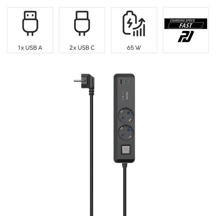 Hama power strip, 2-socket, 1.4 m, 223188