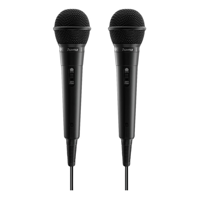 HAMA Audio dynamic microphones “Karaoke”, Set of 2 pcs. with jack cable 2.5 m + adapter, on/off