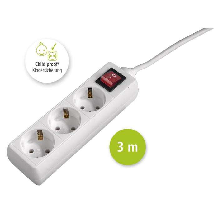 Power strip HAMA 30535 3 sockets, 3m, white with on/off button, child protection