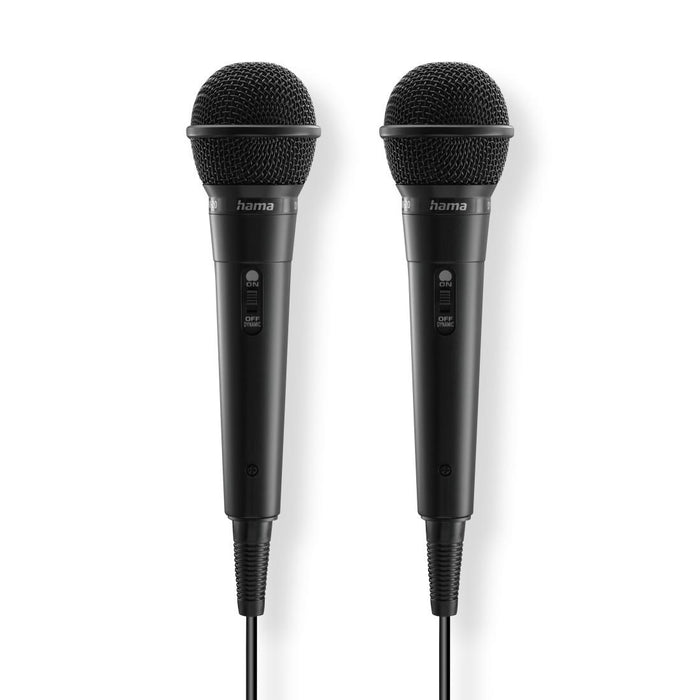 HAMA Audio dynamic microphones “Karaoke”, Set of 2 pcs. with jack cable 2.5 m + adapter, on/off