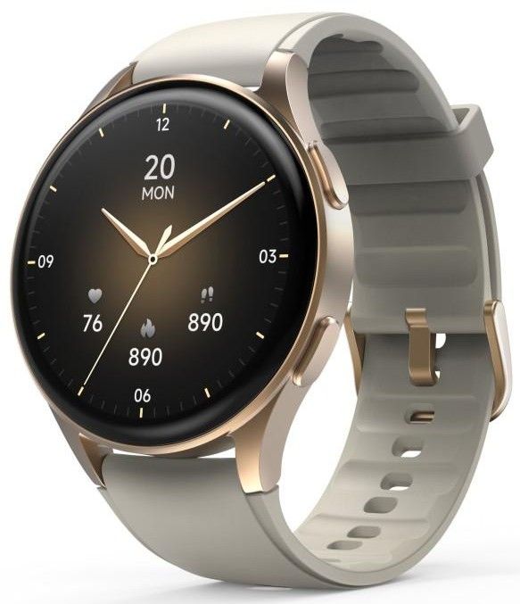 Hama 8900 GPS AMOLED Smartwatch 1.32" with Beige Silicone Strap - Gold