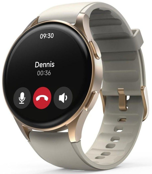 Hama 8900 GPS AMOLED Smartwatch 1.32" with Beige Silicone Strap - Gold
