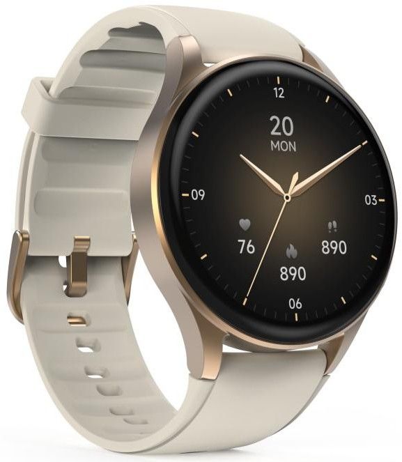 Hama 8900 GPS AMOLED Smartwatch 1.32" with Beige Silicone Strap - Gold