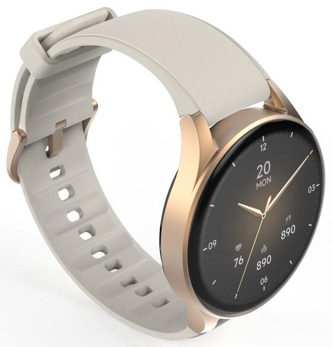 Hama 8900 GPS AMOLED Smartwatch 1.32" with Beige Silicone Strap - Gold