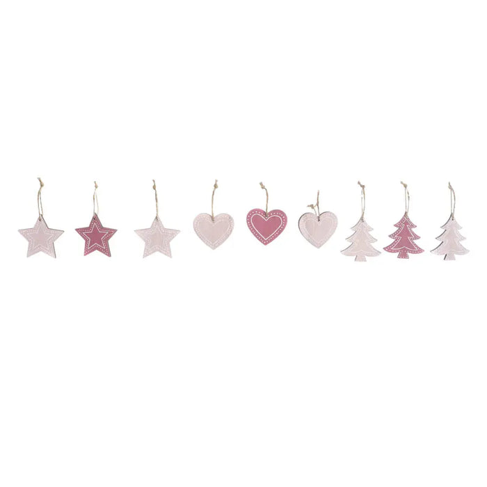 Hanging decoration DKD Home Decor Pink Light Pink Wood 6,5 x 1 x 6,5 cm (9 Pieces) (3 Units) - Декорация и