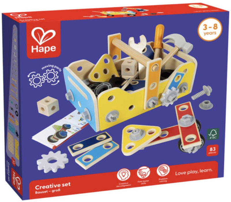 CHILDREN'S TOOL BOX WITH 83 PIECES HAPE