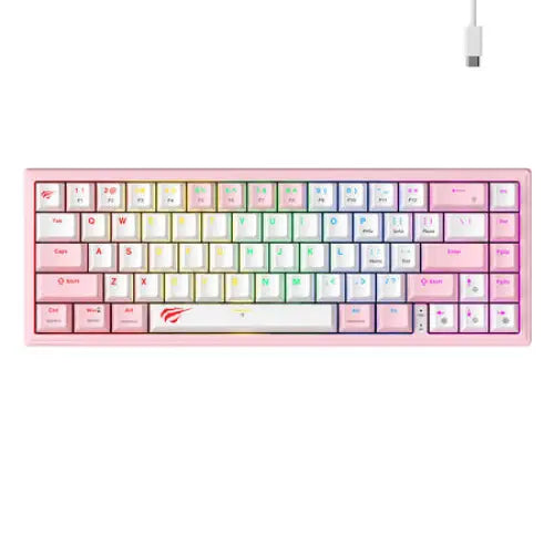 Havit KB874L RGB (pink and white) mechanical gaming keyboard (QWERTY) - Wired<<<Keyboards<<<Gaming<<<InnproXML