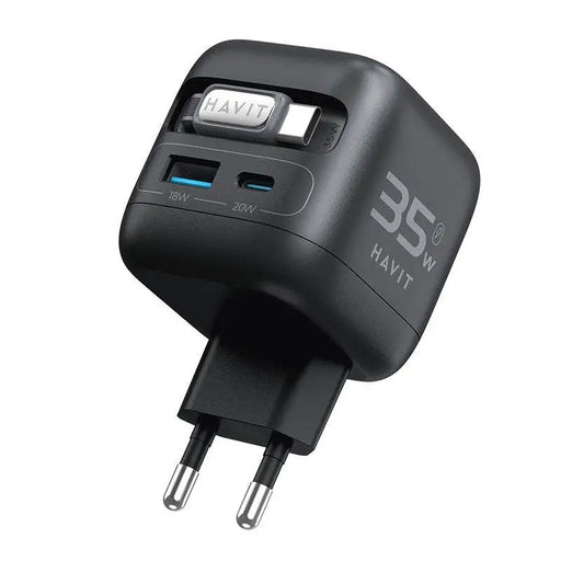 Havit UC250 A-EU - GaN travel charger with extendable cable (black) - ChargersLAD-SIC<<<Power supplies
