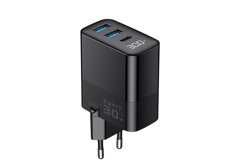 Havit UCLE001 EU - GaN three-port charger 30 W, black