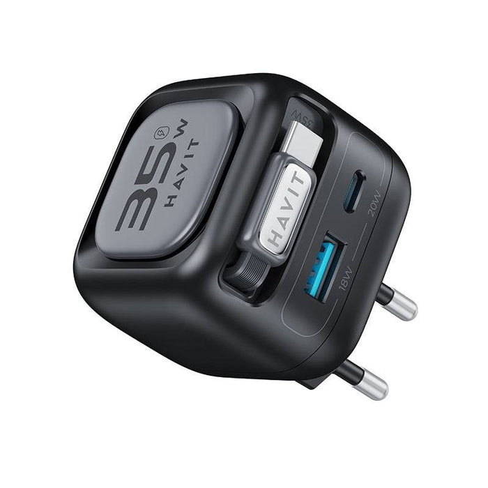 Havit UC250 A-EU - GaN travel charger with extendable cable (black)