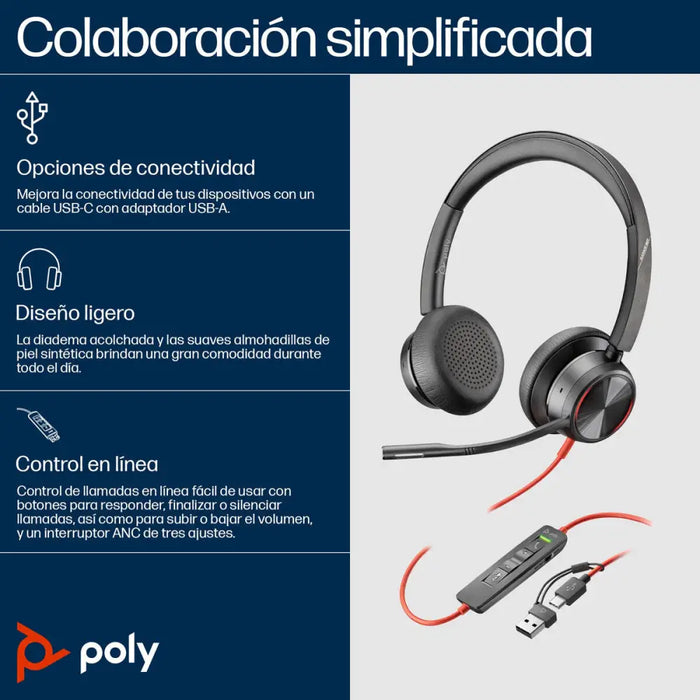 Headphones with Microphone Poly 8X225AA Black - Електроника Периферни и резервни части<<<Компютри|