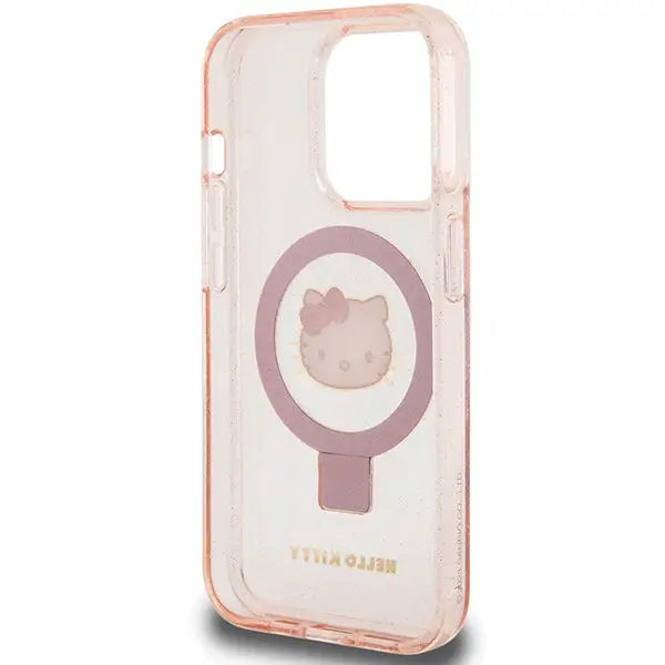 Hello Kitty Ring Stand Glitter Electrop Logo MagSafe Case for iPhone 15 Pro - Pink - Cell phone cases