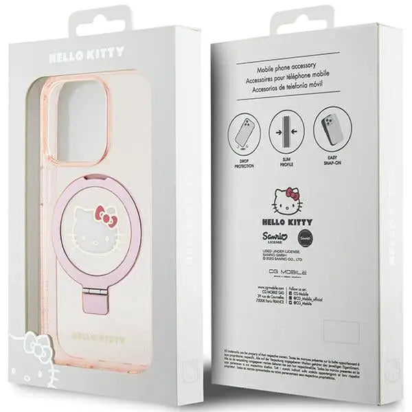 Hello Kitty Ring Stand Glitter Electrop Logo MagSafe Case for iPhone 15 Pro - Pink - Cell phone cases