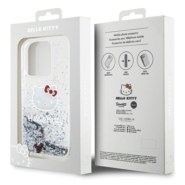 Hello Kitty Liquid Glitter Charms Kitty Head case for iPhone 13 Pro Max - silver