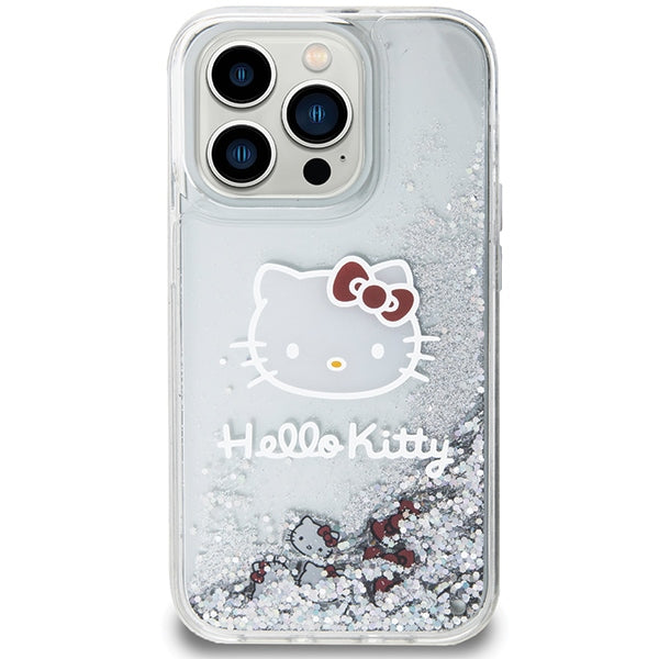 Hello Kitty Liquid Glitter Charms Kitty Head case for iPhone 13 Pro Max - silver