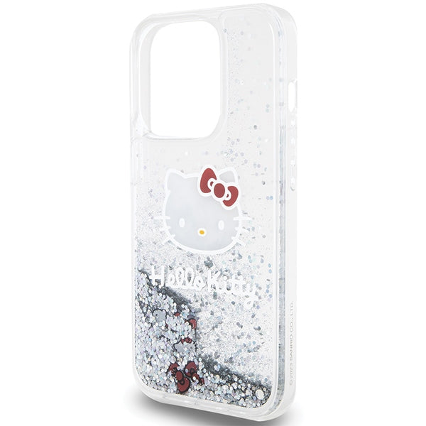 Hello Kitty Liquid Glitter Charms Kitty Head case for iPhone 13 Pro Max - silver