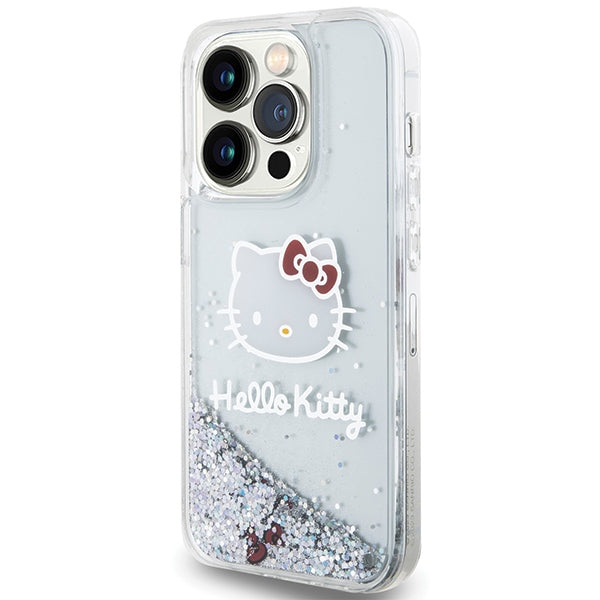 Hello Kitty Liquid Glitter Charms Kitty Head case for iPhone 13 Pro Max - silver