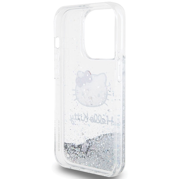 Hello Kitty Liquid Glitter Charms Kitty Head case for iPhone 14 Pro - silver