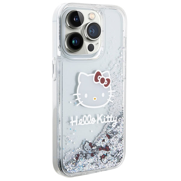 Hello Kitty Liquid Glitter Charms Kitty Head case for iPhone 14 Pro - silver