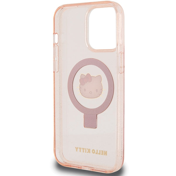 Hello Kitty Ring Stand Glitter Electrop Logo MagSafe Case for iPhone 15 Pro Max - Pink