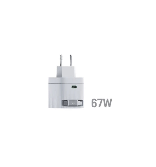 HikVision GaN Fast Charger 2C 67W, USB-C retractable cable & USB C Port, Universal Compatibility (phones, tablets, laptops, switch and other devices), Portable