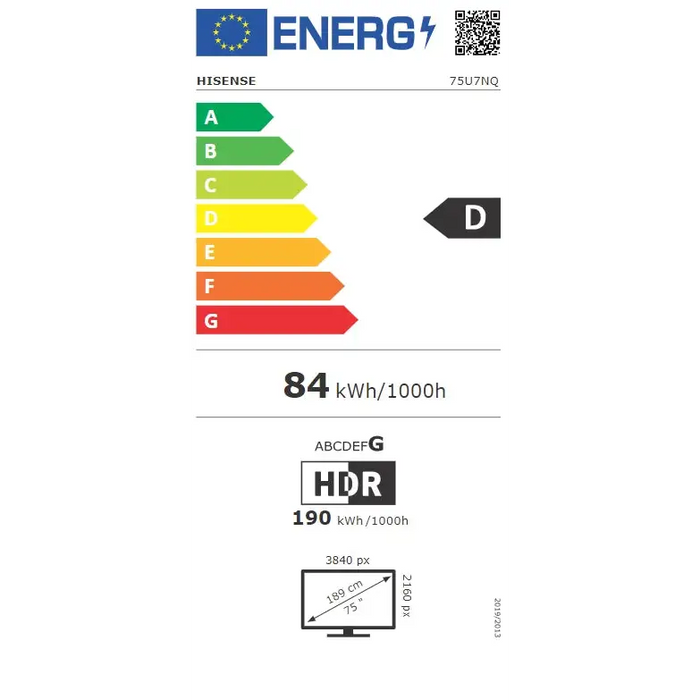 Hisense 75’’ U7NQ 4K Ultra HD 3840x2160 ULED FALD Quantum Dot 144Hz IPS HDR 10+ HLG Dolby Vision IQ Dolby Atmos Smart