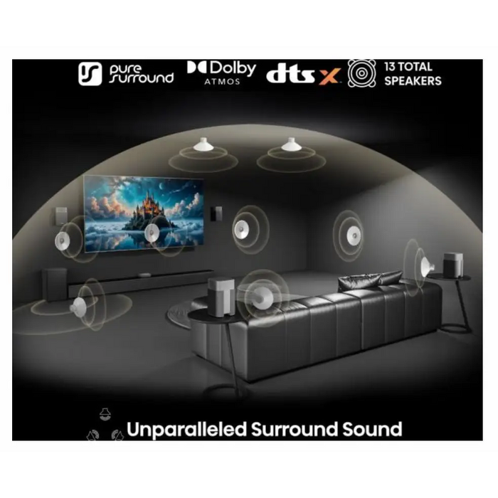 Hisense HT Saturn 4.1.2Ch Sound Bar with Wireless Subwoofer 720W Dolby Atmos Tuned by Devialet DTS:X,Quad Satellite