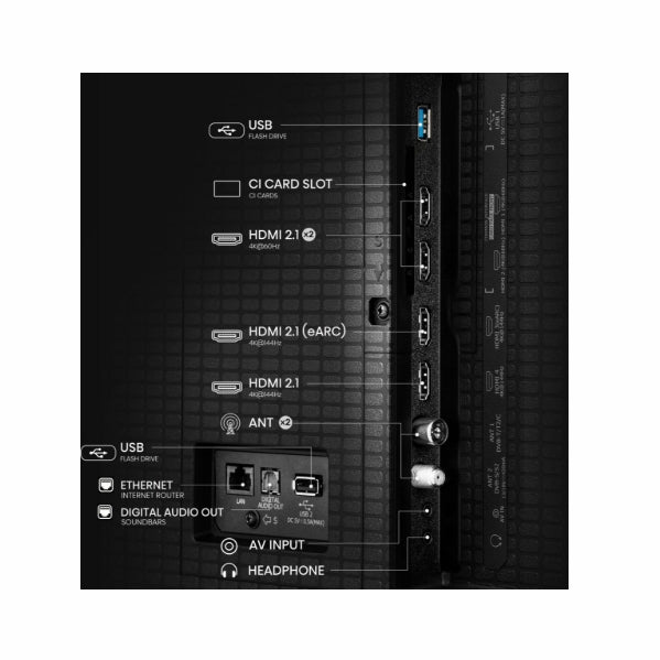 Hisense 85"U7Q, 4K Ultra HD 3840x2160, ULED, FALD, Quantum Dot, 144Hz, IPS, HDR 10+, HLG, Dolby Vision IQ, Dolby Atmos, Smart TV, WiFi 5GHz, WiFi Direct, BT, Anyview Cast,light sensor, 4xHDMI, 2xUSB, LAN, CI+, DVB-T2/C/S2, Black