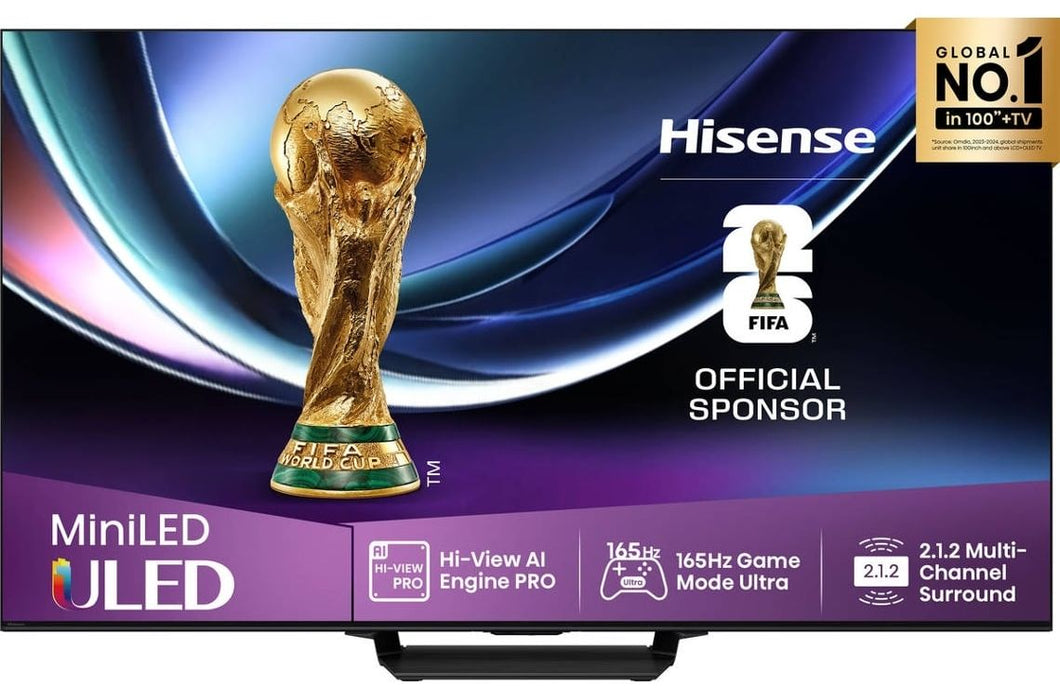 Hisense 85"U7Q Pro, 4K Ultra HD 3840x2160, ULED, FALD, Quantum Dot, 165Hz, IPS, HDR 10+, HLG, Dolby Vision IQ, Dolby Atmos, Smart TV, WiFi 5GHz, WiFi Direct, BT, Anyview Cast,light sensor,Solar Powered Remote, 4xHDMI, 2xUSB, LAN, CI+, DVB-T2/C/S2, Black