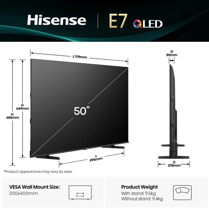Smart TV Hisense 50E77Q       50 50" 4K Ultra HD HDR QLED