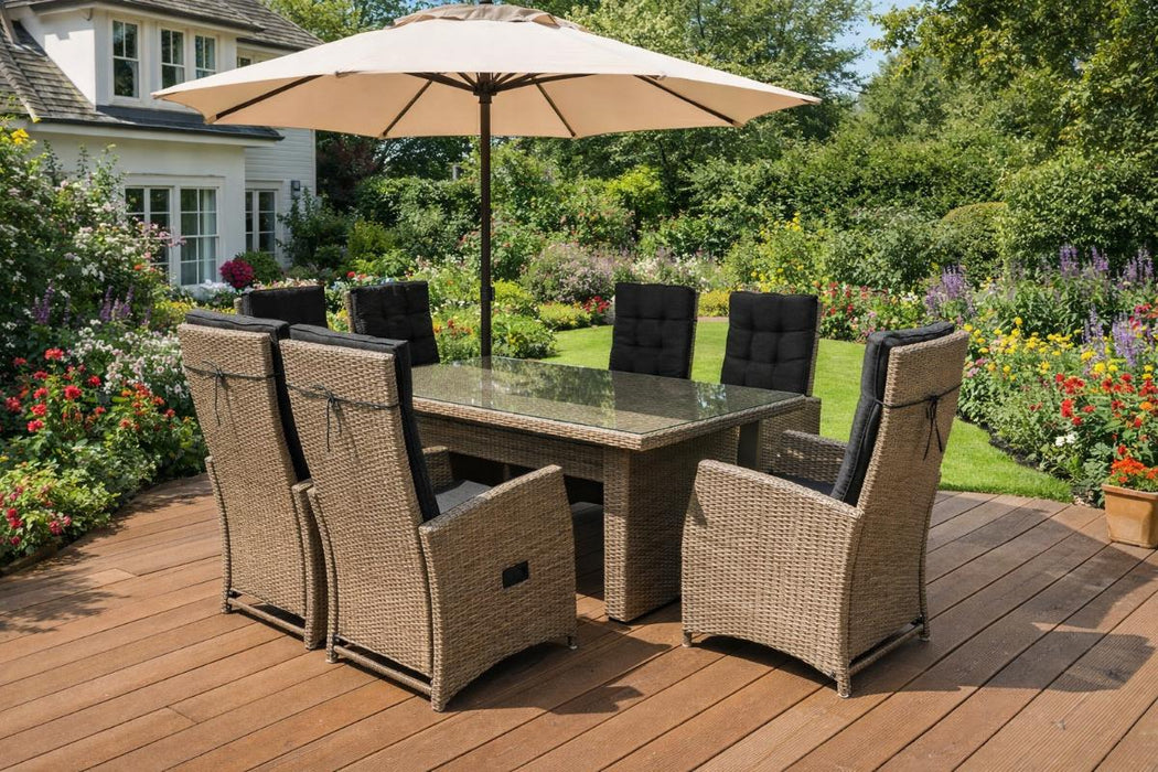 KENTUCKY RATTAN SET 6 CHAIRS AND TABLE