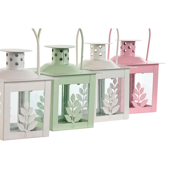 Lantern set Home ESPRIT White Green Pink Crystal Iron Shabby Chic 7 x 7 x 10 cm (3 Pieces) (4 Units)