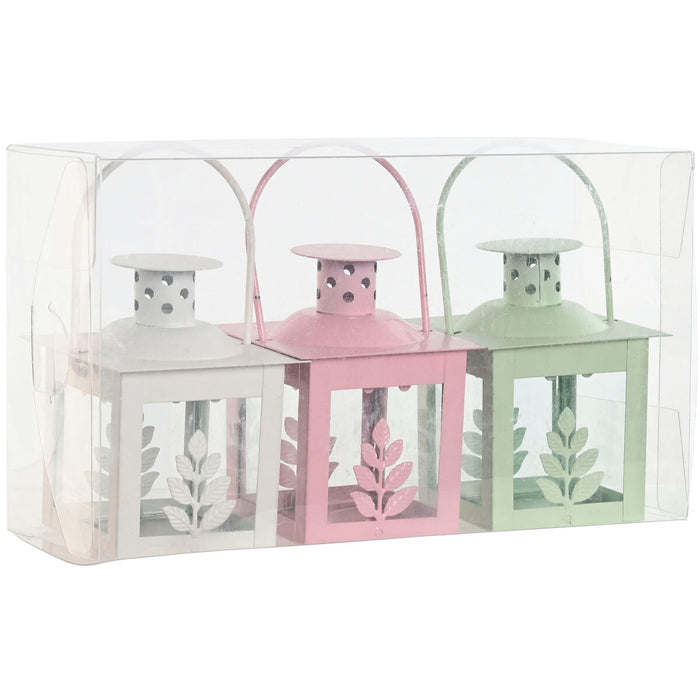 Lantern set Home ESPRIT White Green Pink Crystal Iron Shabby Chic 7 x 7 x 10 cm (3 Pieces) (4 Units)