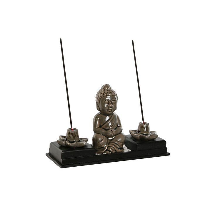 Essential oil burner Home ESPRIT Ceramic MDF Wood Buddha 24 x 8 x 14 cm (2 Units)
