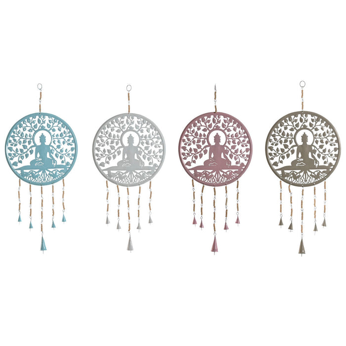 Hanging decoration Home ESPRIT Blue White Grey Pink Iron Tree Buddha Oriental 33 x 1 x 77 cm (4 Units)