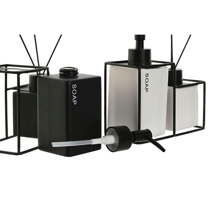 Bath Set Home ESPRIT White Black Metal Dolomite 14,5 x 8 x 17 cm 2 Pieces (2 Units)