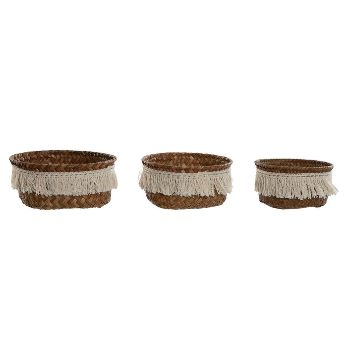 Basket set Home ESPRIT Natural Fibre Boho Worn 16 x 16 x 6 cm