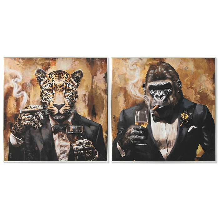 Canvas Home ESPRIT Brown Black Golden 103,5 x 3,5 x 103,5 cm (2 Units)